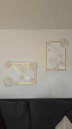 Solas Blooming Gold 3-teiliges Struktur-Gessorahmenbild in Weiss und Gold mit plastischen Blüten und Blattgold