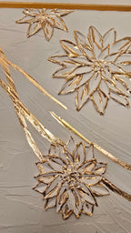 Solas Blooming Gold 3-teiliges Struktur-Gessorahmenbild in Weiss und Gold mit plastischen Blüten und Blattgold