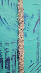 Handgefertigtes Struktur-Leinwandbild “Solas Frozen Horizon” in Blau, Türkis und Silber, 80 × 80 cm.