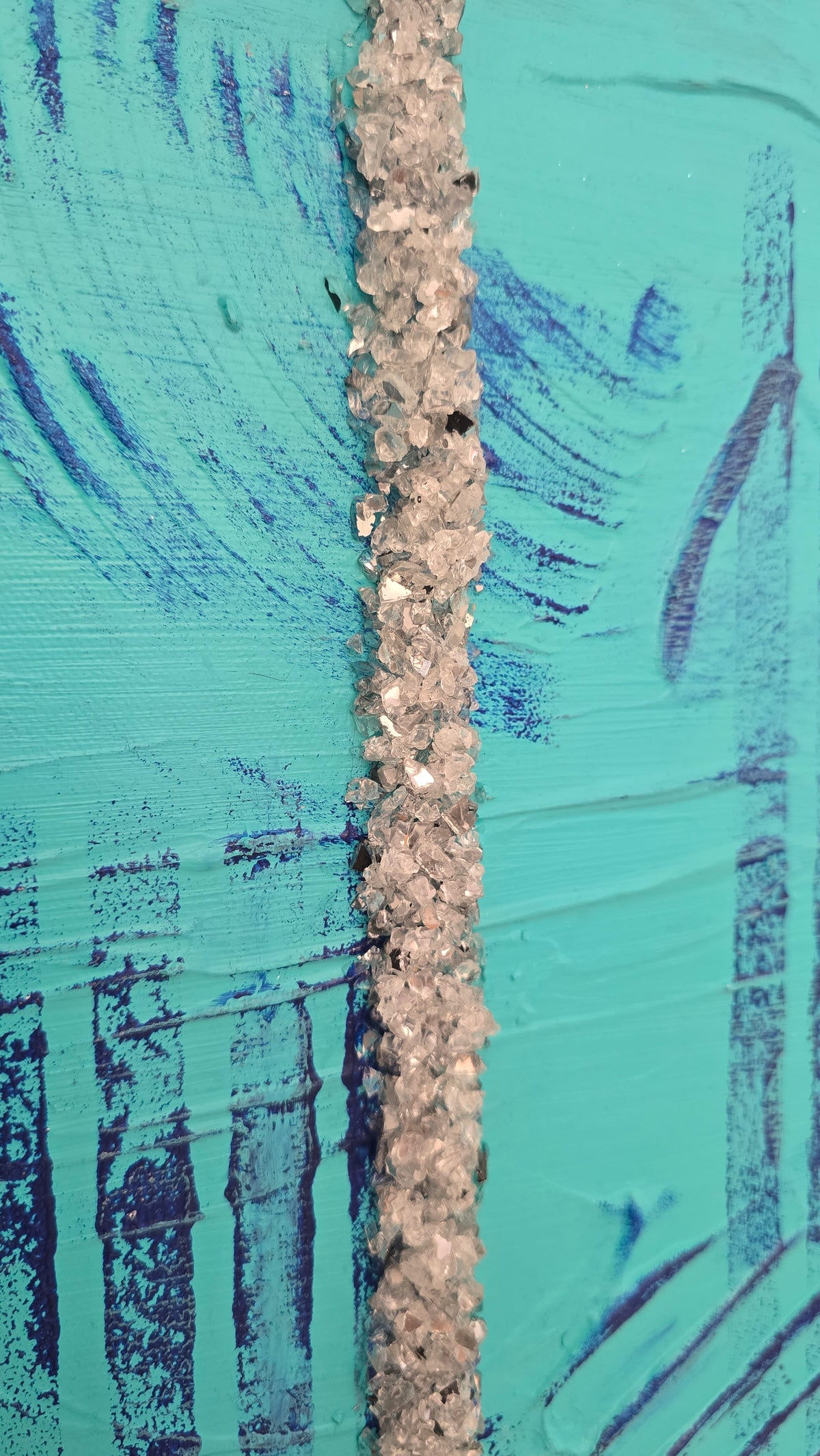Handgefertigtes Struktur-Leinwandbild “Solas Frozen Horizon” in Blau, Türkis und Silber, 80 × 80 cm.