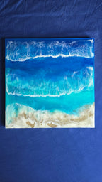 Resin-Meeresbild Solas Ocean Breeze 40 × 40 cm in Blau und Türkis mit weissen Wellenstrukturen