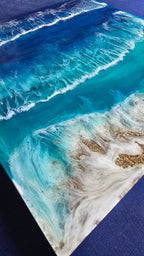 Resin-Meeresbild Solas Ocean Breeze 40 × 40 cm in Blau und Türkis mit weissen Wellenstrukturen