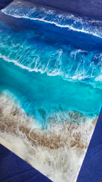 Resin-Meeresbild Solas Ocean Breeze 40 × 40 cm in Blau und Türkis mit weissen Wellenstrukturen