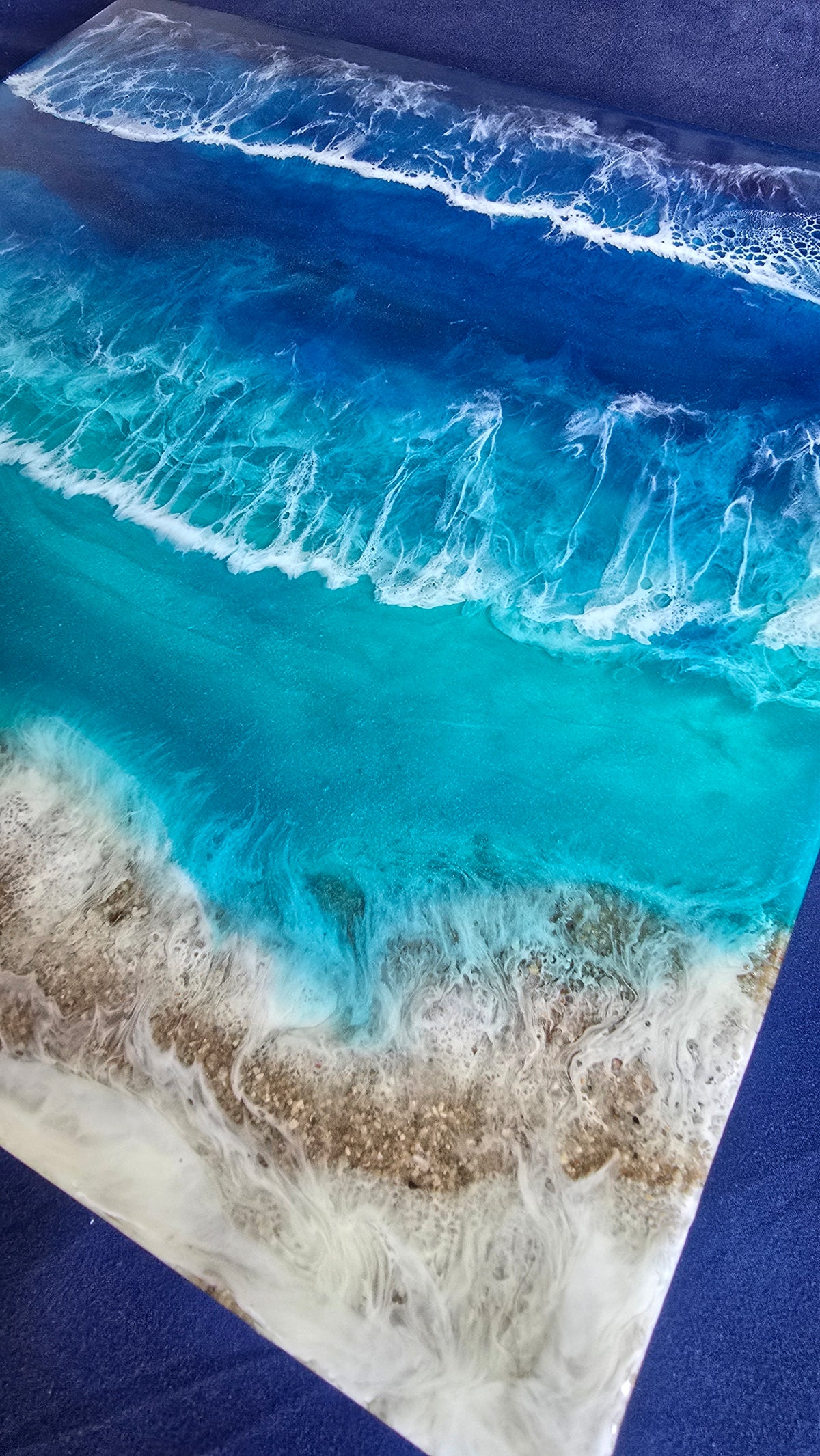 Resin-Meeresbild Solas Ocean Breeze 40 × 40 cm in Blau und Türkis mit weissen Wellenstrukturen