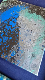 Solas Ocean Cells 3-teiliges abstraktes Acryl-Wandbild auf Leinwand in Blau, Türkis, Schwarz und Weiss
