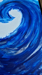 Solas Ocean Curl Acryl-Wellenbild 40 × 40 cm in Blautönen mit goldfarbenem Schattenfugenrahmen