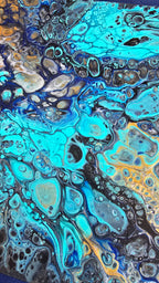 Solas Ocean Mosaic 5-teiliges abstraktes Acryl-Wandbild auf Leinwand in Türkis, Blau, Gold, Schwarz und Weiss