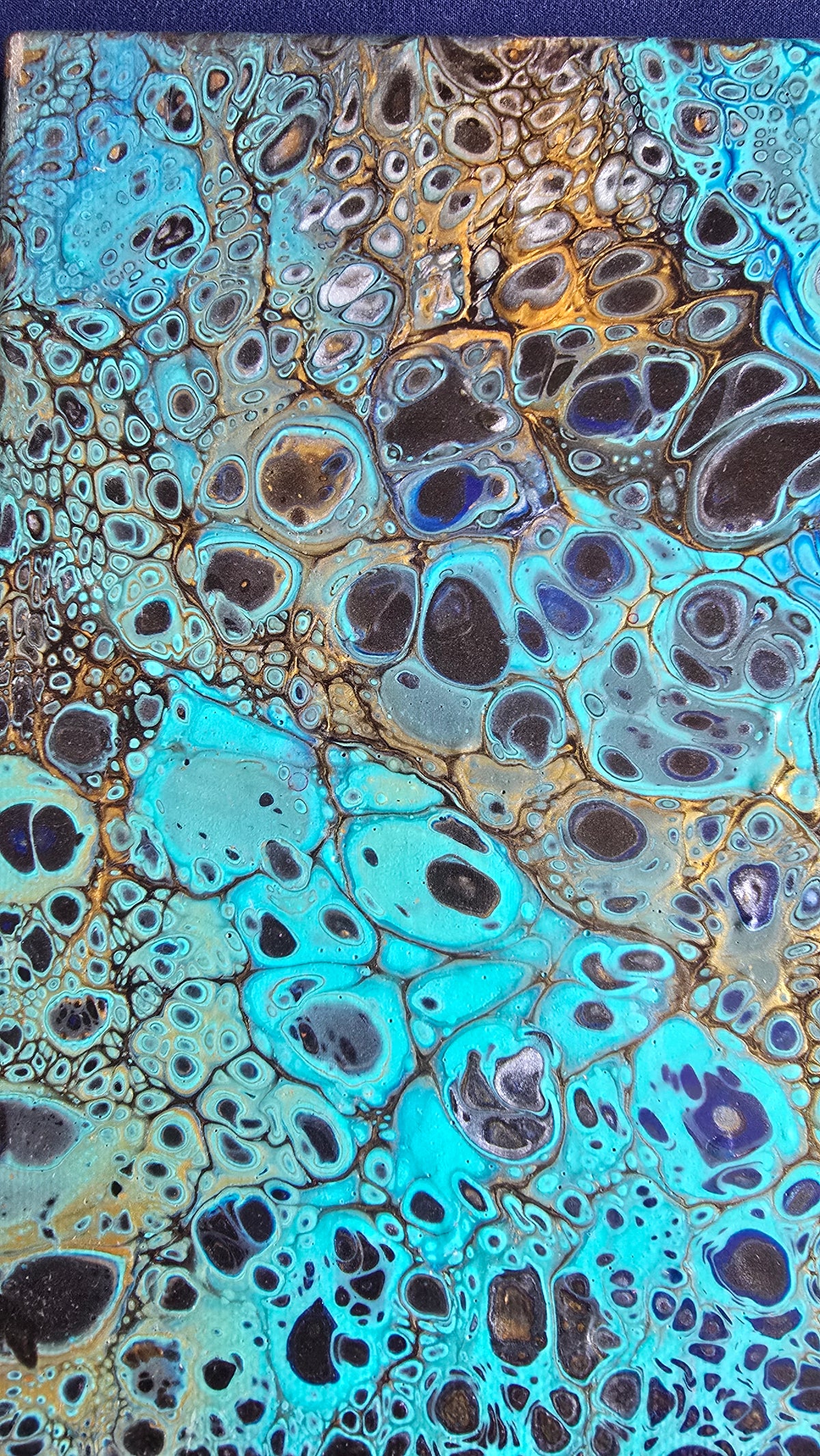 Solas Ocean Mosaic 5-teiliges abstraktes Acryl-Wandbild auf Leinwand in Türkis, Blau, Gold, Schwarz und Weiss