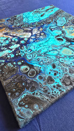 Solas Ocean Mosaic 5-teiliges abstraktes Acryl-Wandbild auf Leinwand in Türkis, Blau, Gold, Schwarz und Weiss