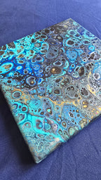 Solas Ocean Mosaic 5-teiliges abstraktes Acryl-Wandbild auf Leinwand in Türkis, Blau, Gold, Schwarz und Weiss