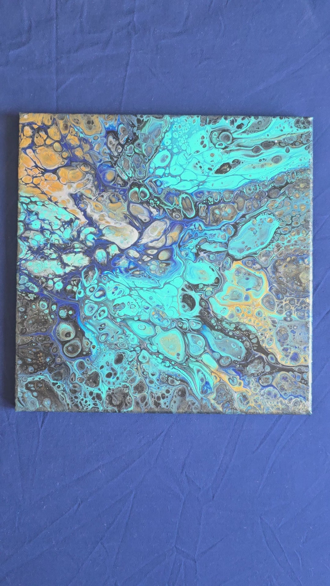 Solas Ocean Mosaic 5-teiliges abstraktes Acryl-Wandbild auf Leinwand in Türkis, Blau, Gold, Schwarz und Weiss