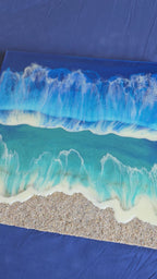 Solas Wild Waves Resin-Wellenbild 40 × 40 cm in Blau und Türkis mit 3D-Welle, Perlmutt und irisierenden Effekten