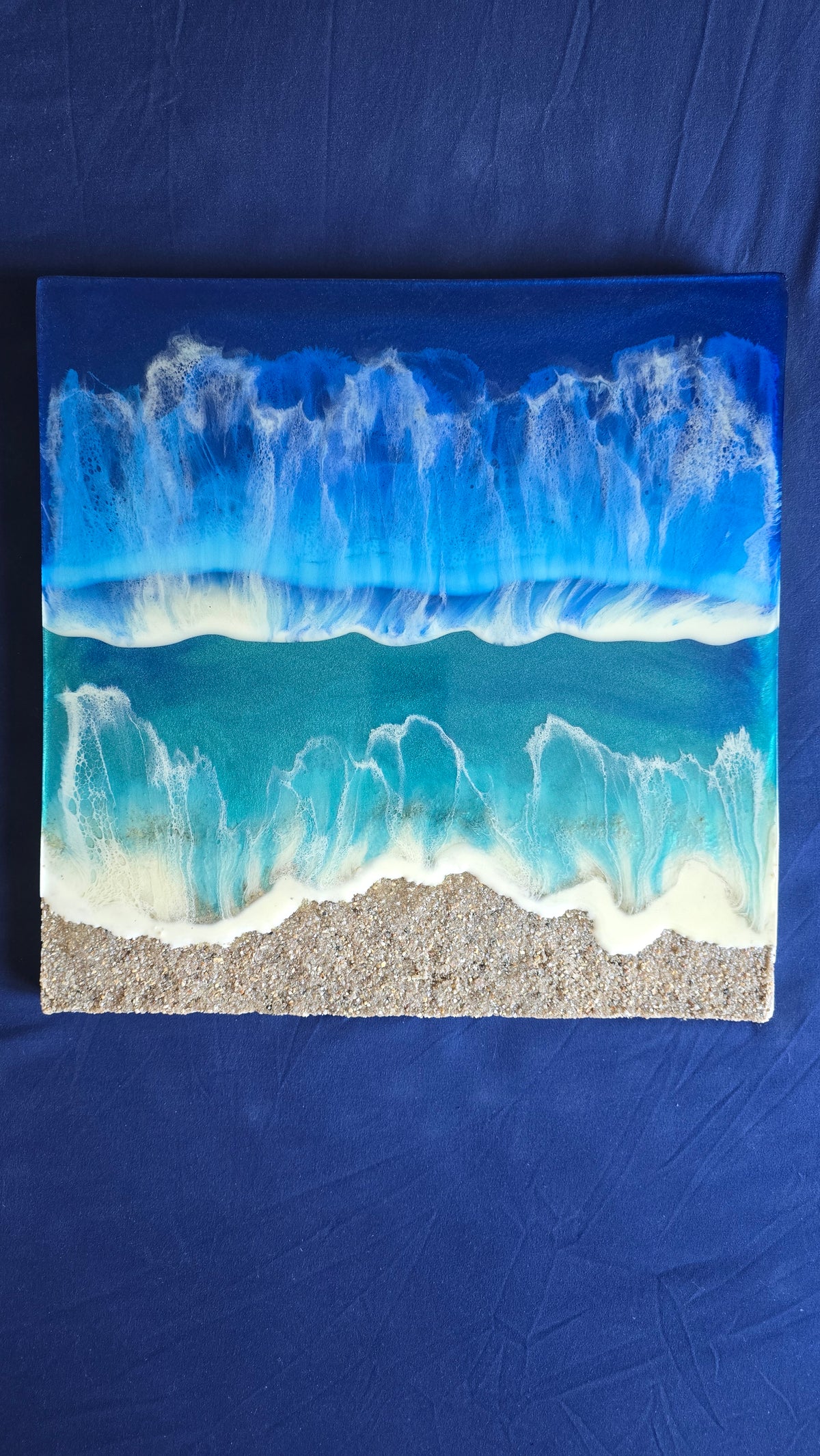 Solas Wild Waves Resin-Wellenbild 40 × 40 cm in Blau und Türkis mit 3D-Welle, Perlmutt und irisierenden Effekten