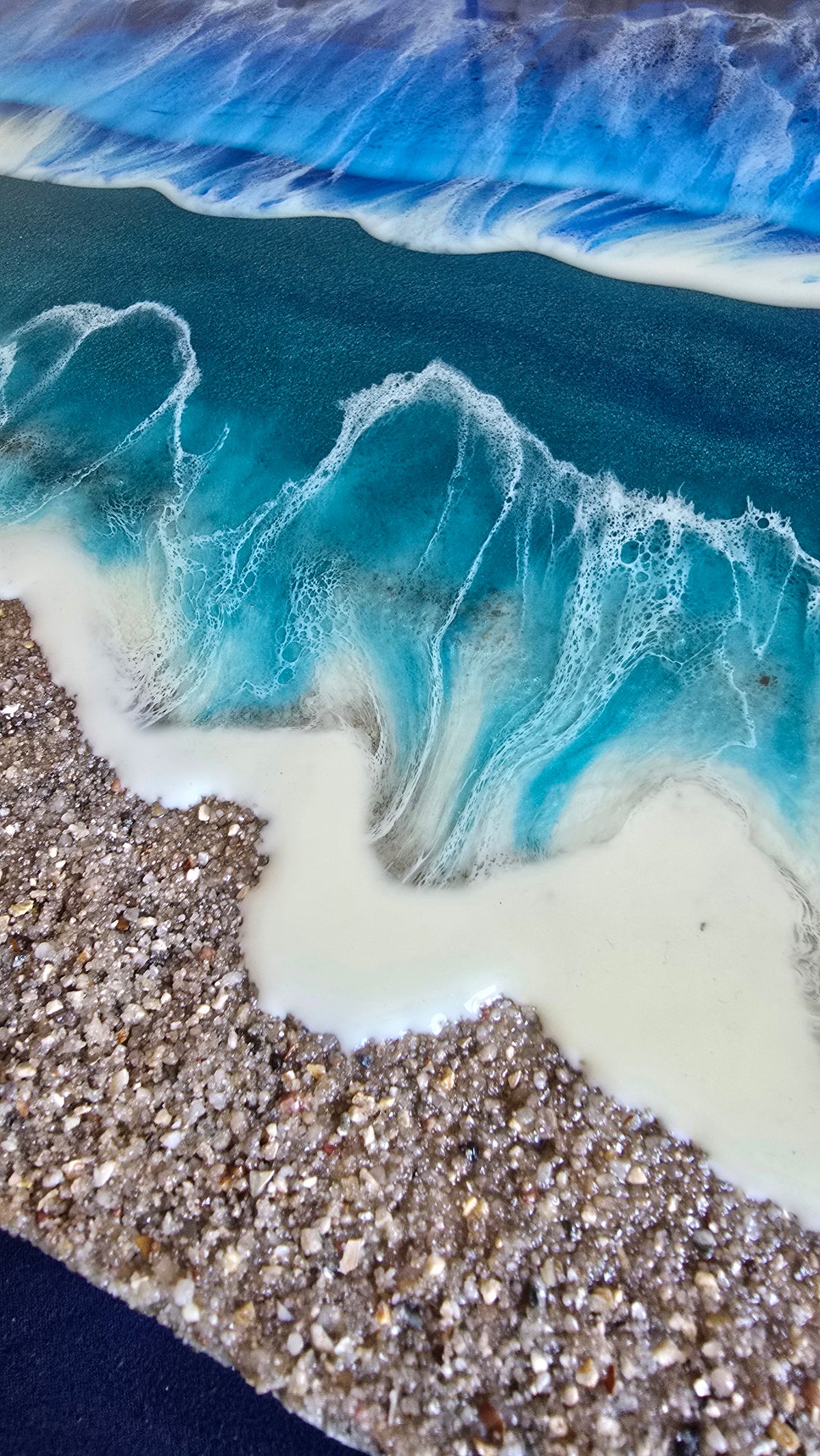 Solas Wild Waves Resin-Wellenbild 40 × 40 cm in Blau und Türkis mit 3D-Welle, Perlmutt und irisierenden Effekten